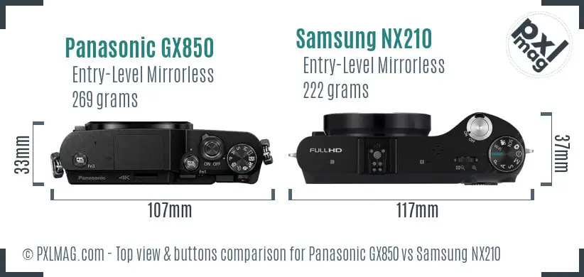 Panasonic GX850 vs Samsung NX210 top view buttons comparison