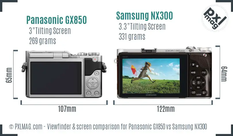 Panasonic GX850 vs Samsung NX300 Screen and Viewfinder comparison