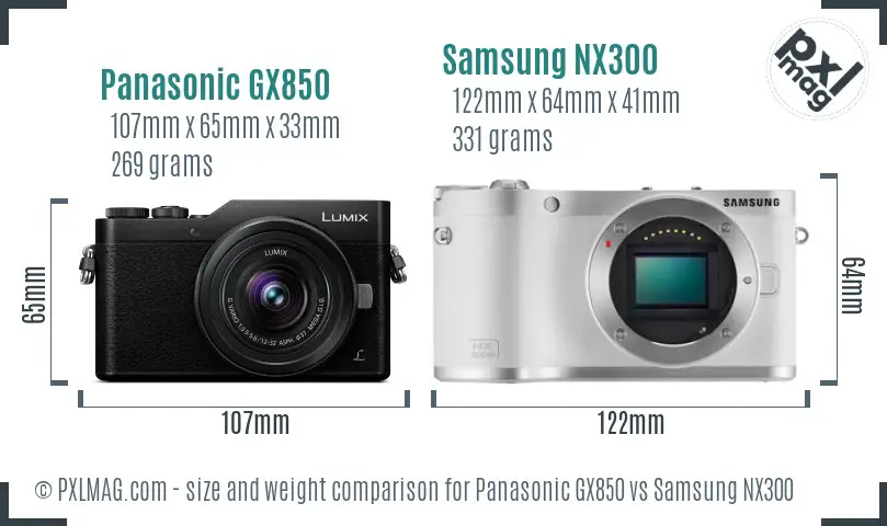 Panasonic GX850 vs Samsung NX300 size comparison