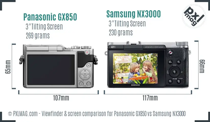 Panasonic GX850 vs Samsung NX3000 Screen and Viewfinder comparison