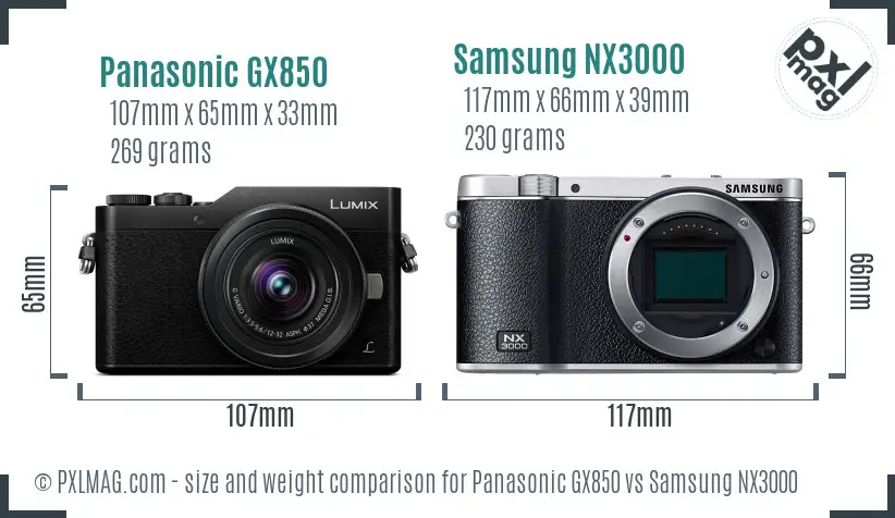 Panasonic GX850 vs Samsung NX3000 size comparison