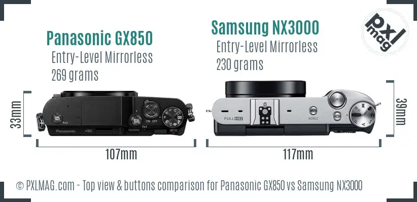 Panasonic GX850 vs Samsung NX3000 top view buttons comparison