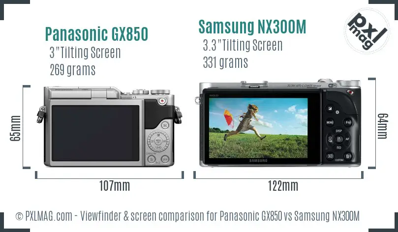 Panasonic GX850 vs Samsung NX300M Screen and Viewfinder comparison