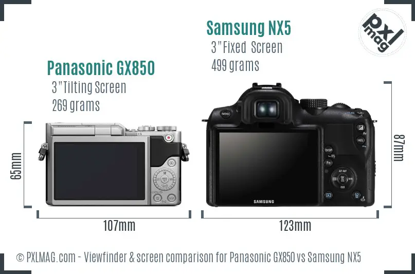 Panasonic GX850 vs Samsung NX5 Screen and Viewfinder comparison