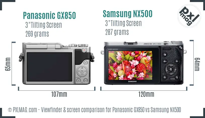 Panasonic GX850 vs Samsung NX500 Screen and Viewfinder comparison