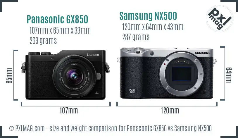 Panasonic GX850 vs Samsung NX500 size comparison