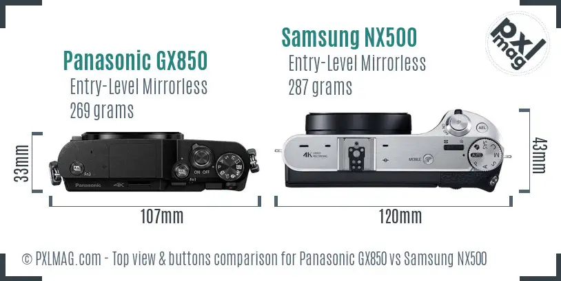Panasonic GX850 vs Samsung NX500 top view buttons comparison