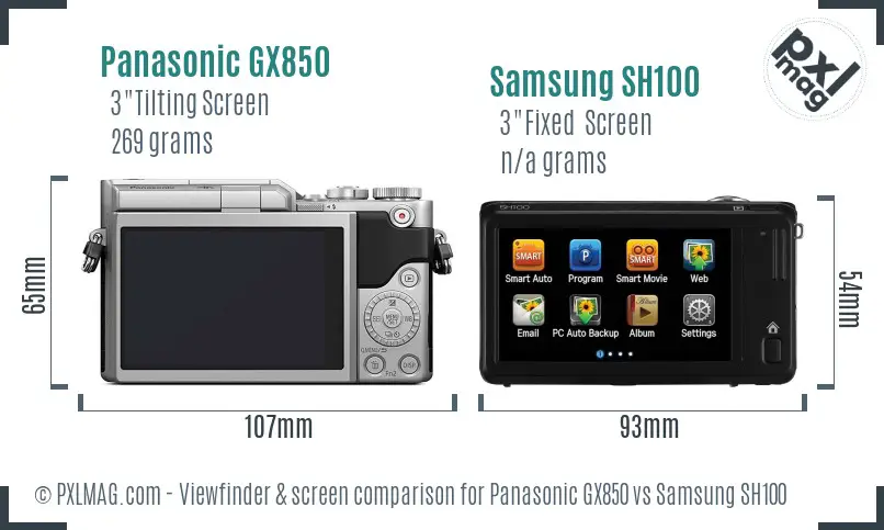 Panasonic GX850 vs Samsung SH100 Screen and Viewfinder comparison