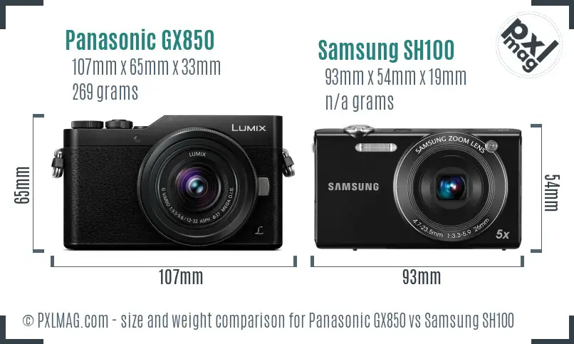 Panasonic GX850 vs Samsung SH100 size comparison