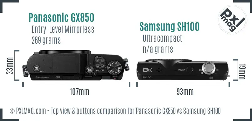 Panasonic GX850 vs Samsung SH100 top view buttons comparison