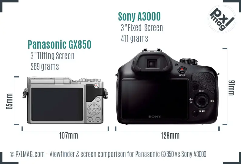 Panasonic GX850 vs Sony A3000 Screen and Viewfinder comparison