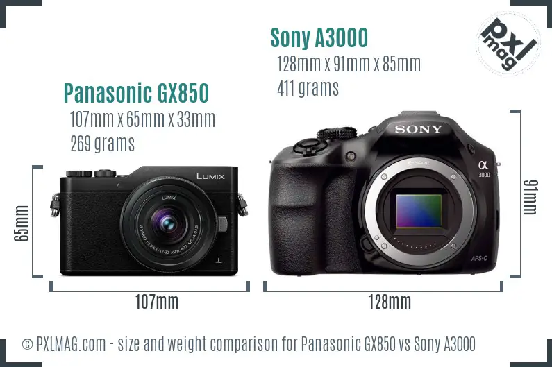 Panasonic GX850 vs Sony A3000 size comparison
