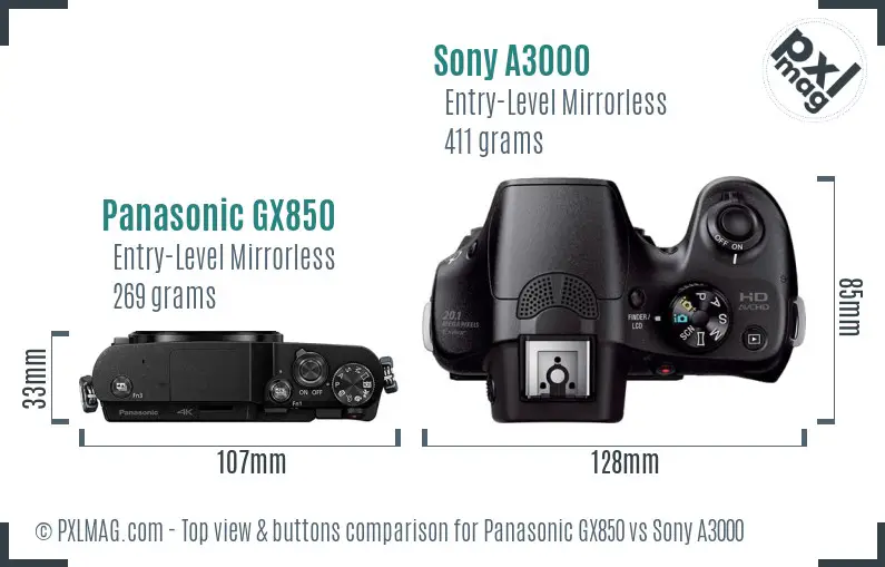 Panasonic GX850 vs Sony A3000 top view buttons comparison