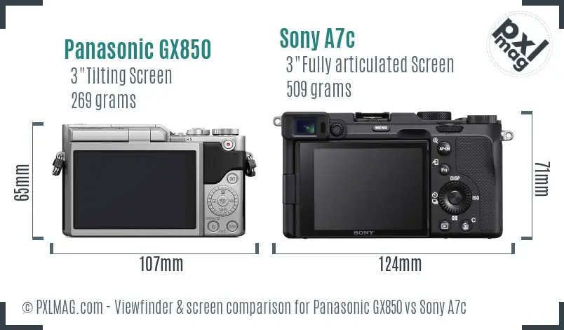 Panasonic GX850 vs Sony A7c Screen and Viewfinder comparison