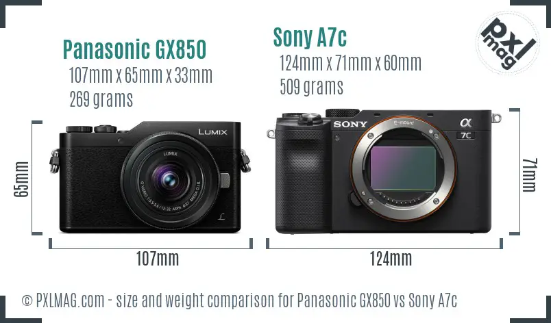 Panasonic GX850 vs Sony A7c size comparison
