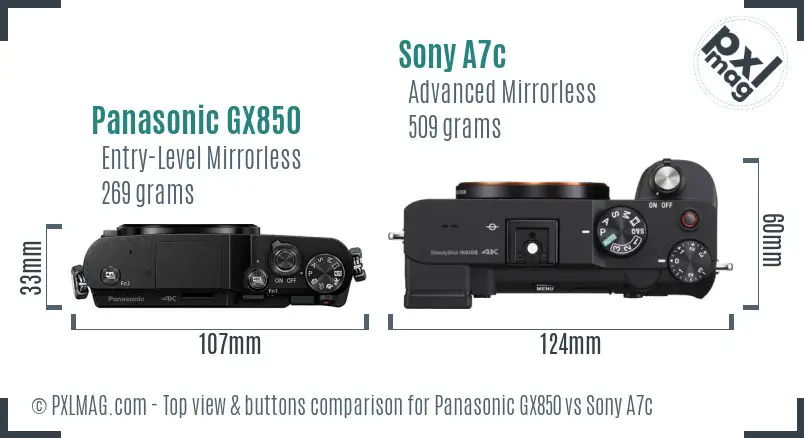 Panasonic GX850 vs Sony A7c top view buttons comparison