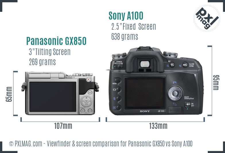Panasonic GX850 vs Sony A100 Screen and Viewfinder comparison