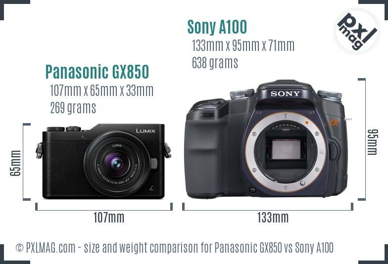 Panasonic GX850 vs Sony A100 size comparison