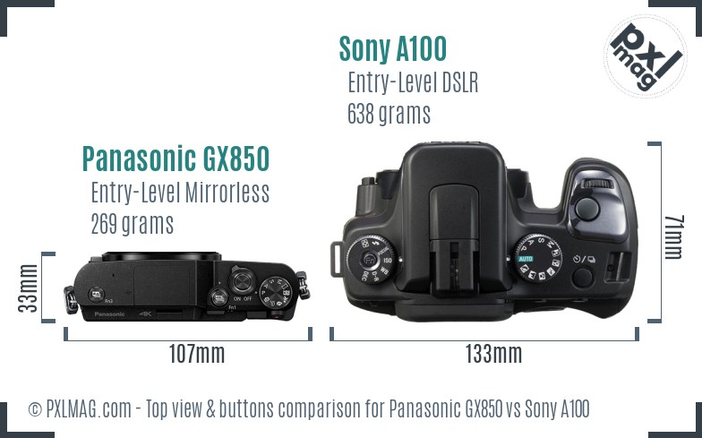 Panasonic GX850 vs Sony A100 top view buttons comparison