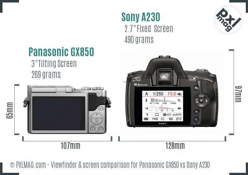 Panasonic GX850 vs Sony A230 Screen and Viewfinder comparison