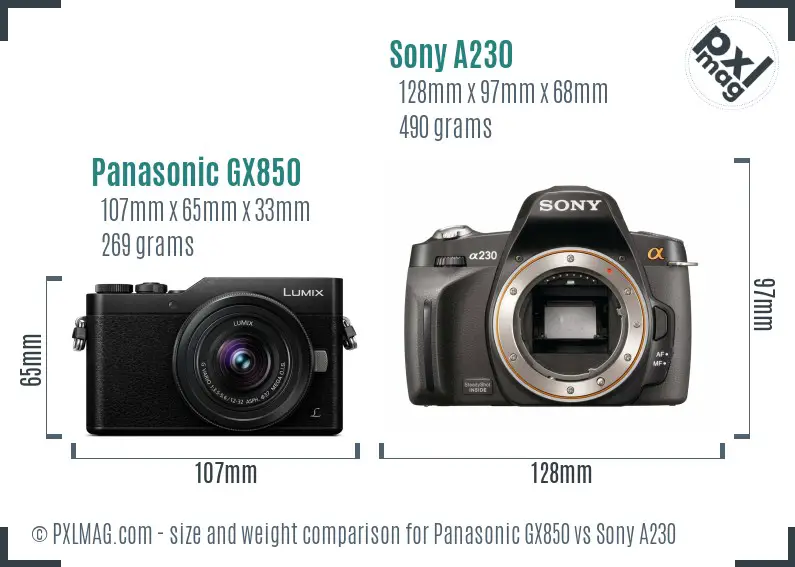 Panasonic GX850 vs Sony A230 size comparison