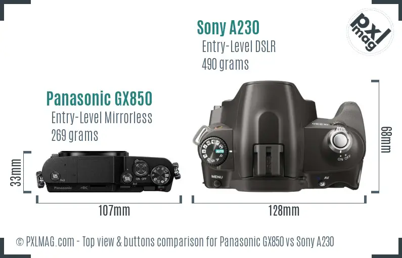 Panasonic GX850 vs Sony A230 top view buttons comparison