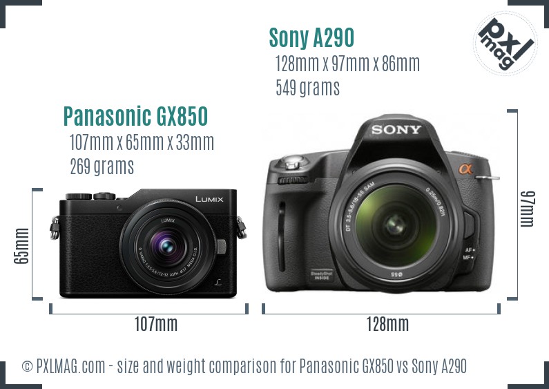 Panasonic GX850 vs Sony A290 size comparison