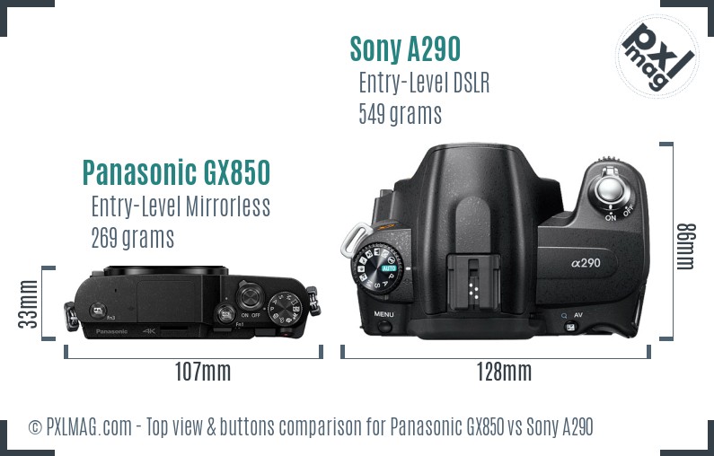 Panasonic GX850 vs Sony A290 top view buttons comparison