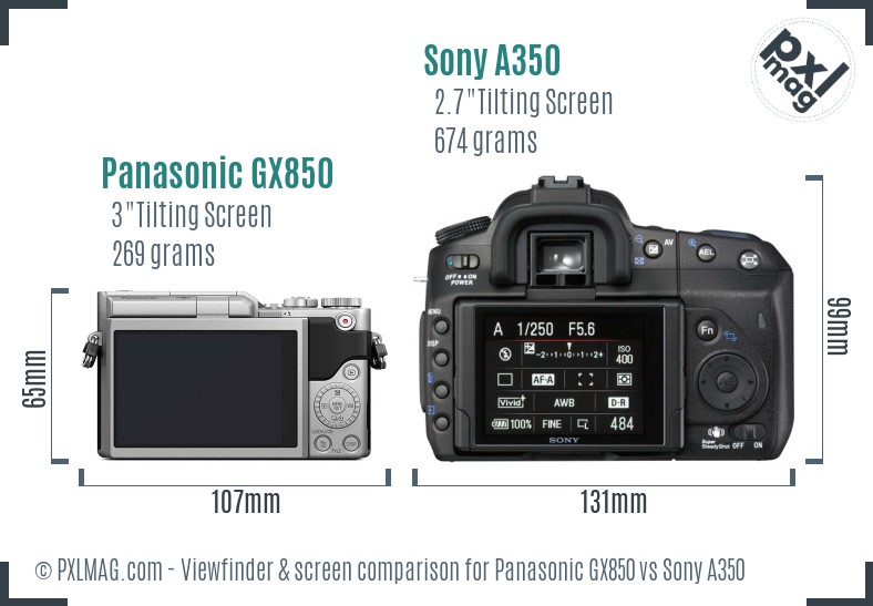 Panasonic GX850 vs Sony A350 Screen and Viewfinder comparison