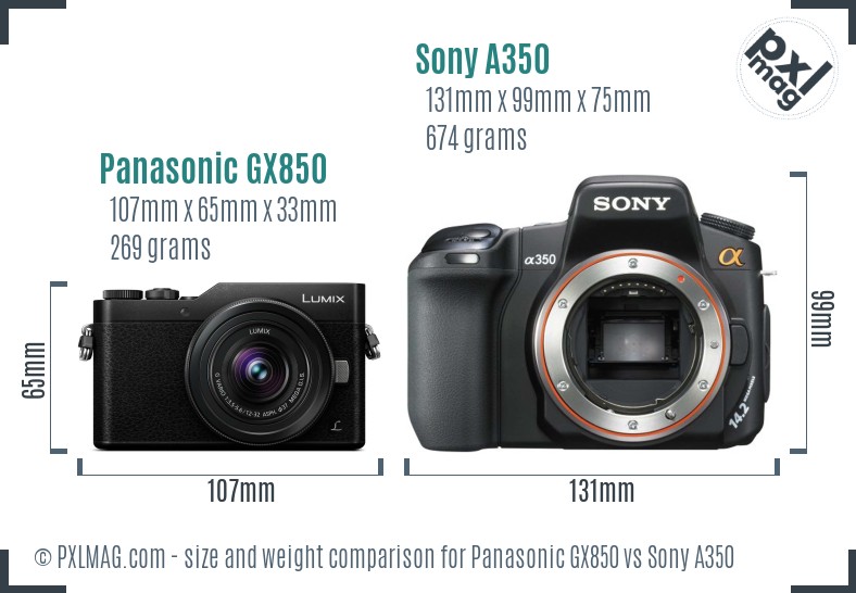 Panasonic GX850 vs Sony A350 size comparison