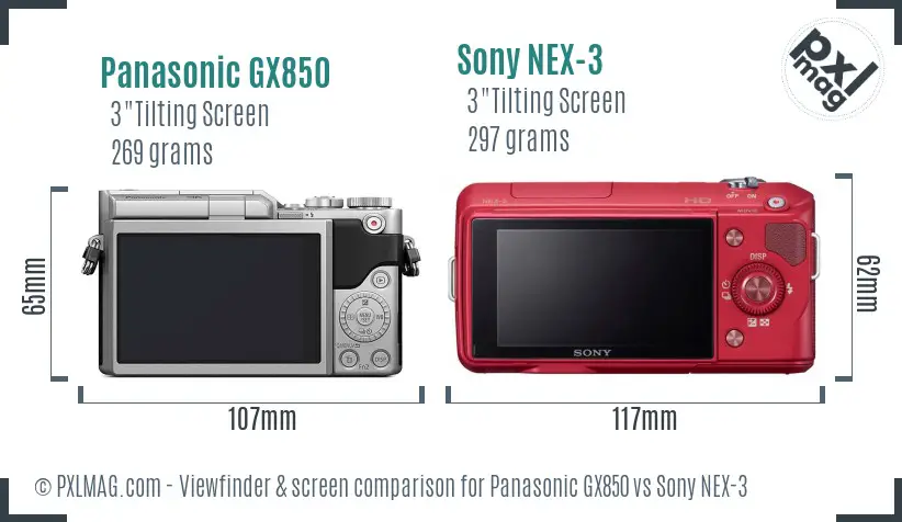 Panasonic GX850 vs Sony NEX-3 Screen and Viewfinder comparison