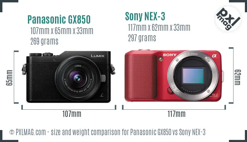 Panasonic GX850 vs Sony NEX-3 size comparison