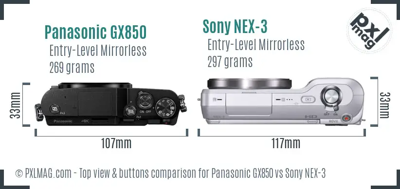 Panasonic GX850 vs Sony NEX-3 top view buttons comparison