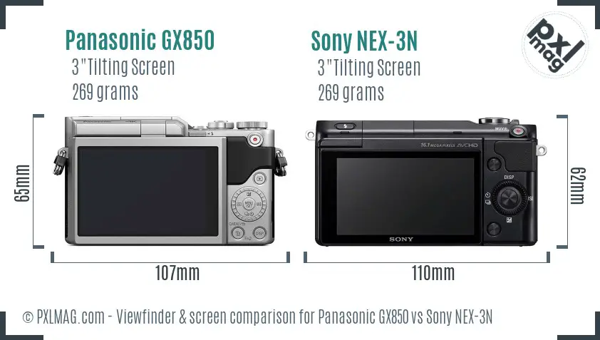 Panasonic GX850 vs Sony NEX-3N Screen and Viewfinder comparison