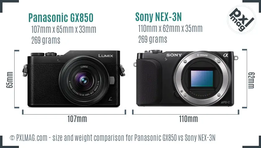 Panasonic GX850 vs Sony NEX-3N size comparison