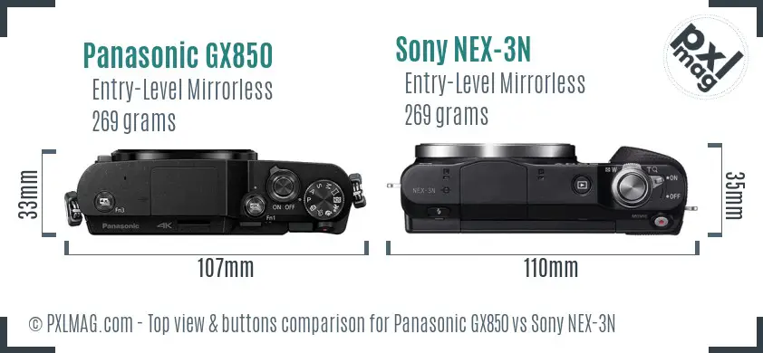 Panasonic GX850 vs Sony NEX-3N top view buttons comparison