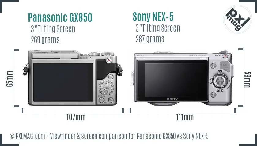 Panasonic GX850 vs Sony NEX-5 Screen and Viewfinder comparison