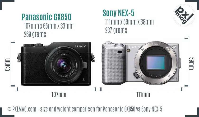 Panasonic GX850 vs Sony NEX-5 size comparison