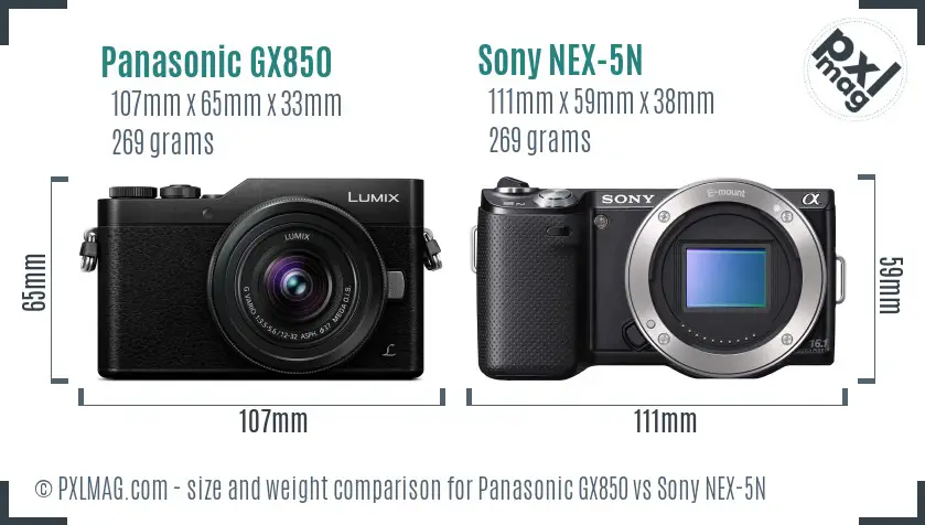 Panasonic GX850 vs Sony NEX-5N size comparison