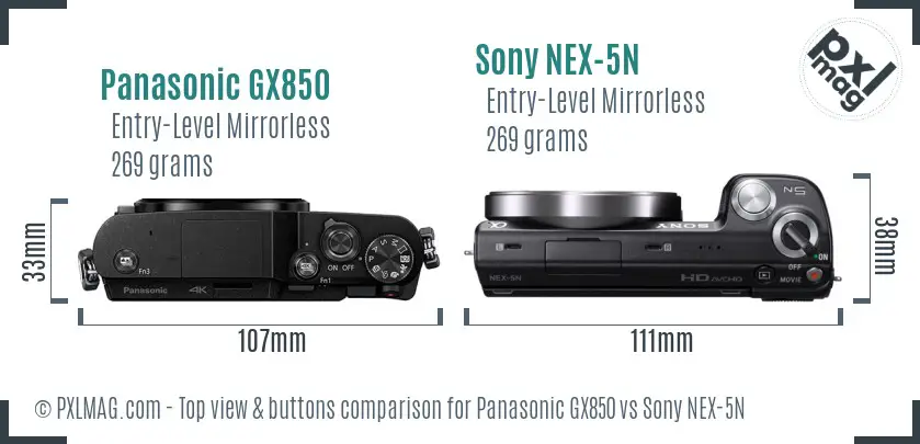 Panasonic GX850 vs Sony NEX-5N top view buttons comparison