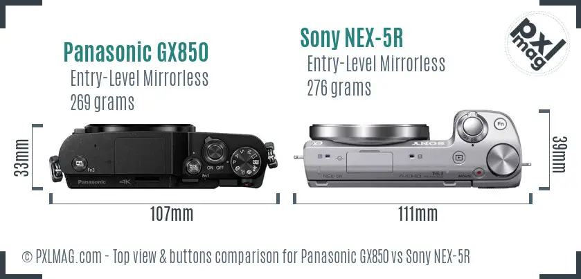 Panasonic GX850 vs Sony NEX-5R top view buttons comparison