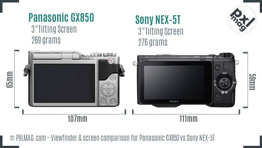 Panasonic GX850 vs Sony NEX-5T Screen and Viewfinder comparison