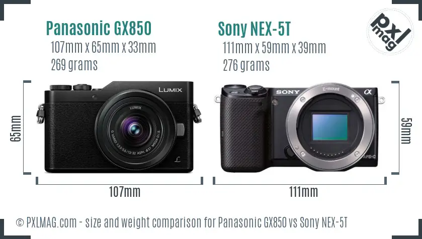 Panasonic GX850 vs Sony NEX-5T size comparison