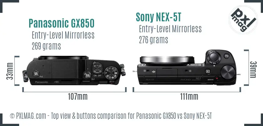 Panasonic GX850 vs Sony NEX-5T top view buttons comparison