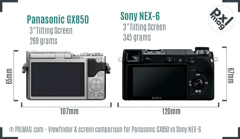 Panasonic GX850 vs Sony NEX-6 Screen and Viewfinder comparison