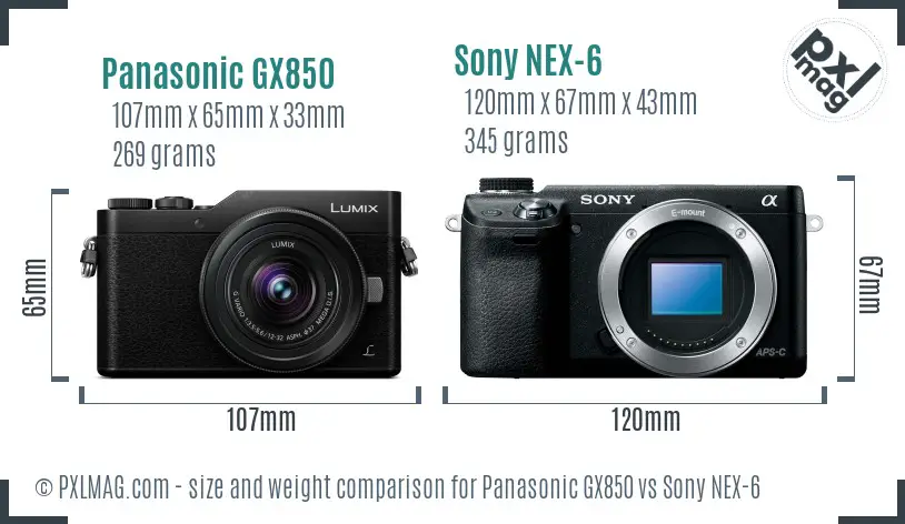 Panasonic GX850 vs Sony NEX-6 size comparison
