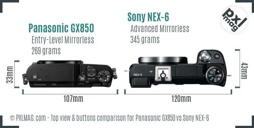 Panasonic GX850 vs Sony NEX-6 top view buttons comparison