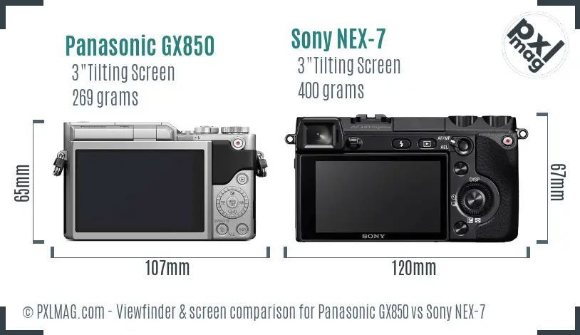 Panasonic GX850 vs Sony NEX-7 Screen and Viewfinder comparison