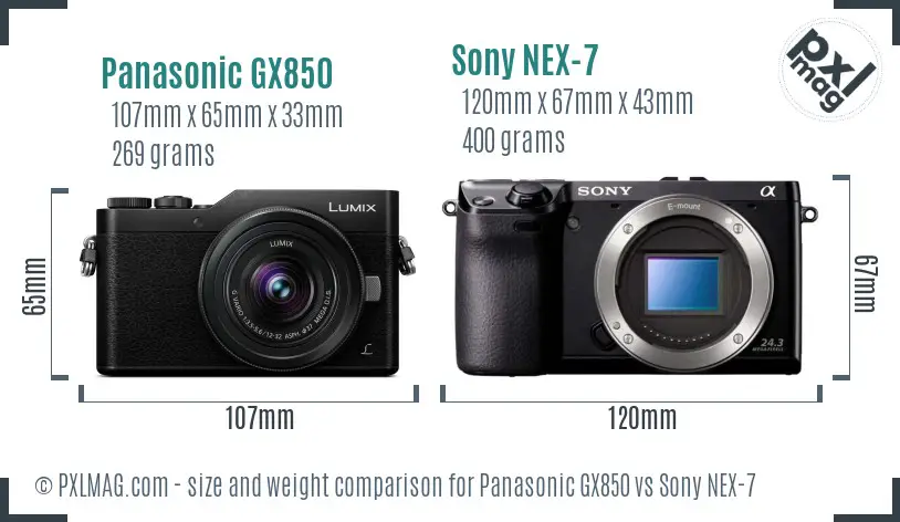 Panasonic GX850 vs Sony NEX-7 size comparison