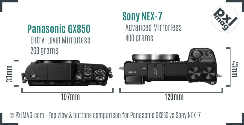 Panasonic GX850 vs Sony NEX-7 top view buttons comparison